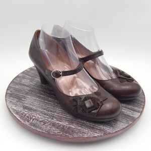 Naya Heels Womens 9 Cara Mary Jane Floral Genuine Leather Brown Comfort Shoes